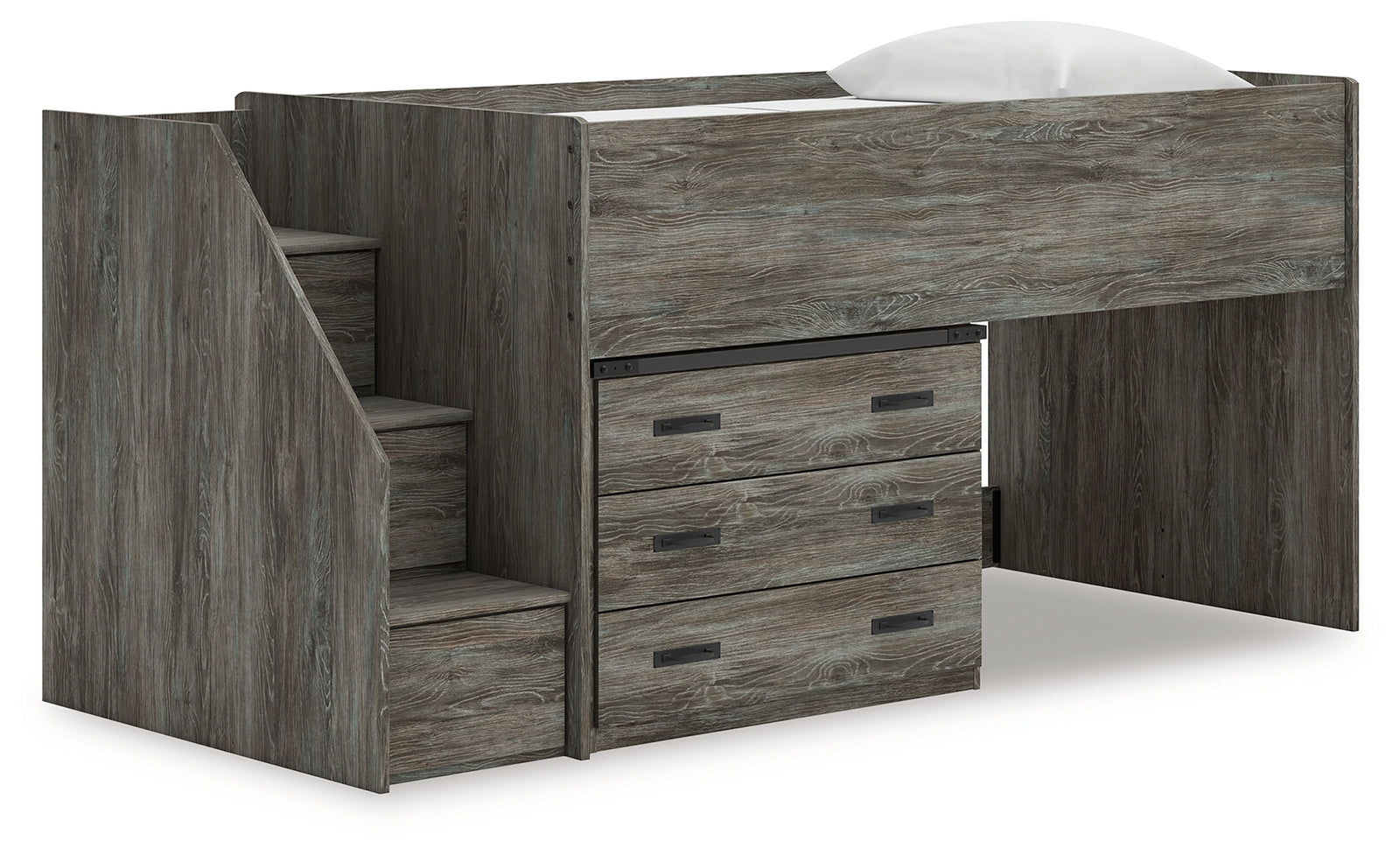 Frandern Gray Twin Loft Bed with Drawer Storage
