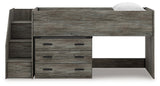 Frandern Gray Twin Loft Bed with Drawer Storage