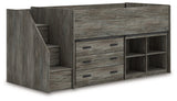 Frandern Gray Twin Loft  Bed with Bookcase and Drawer Storage