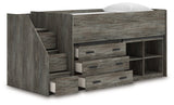 Frandern Gray Twin Loft  Bed with Bookcase and Drawer Storage