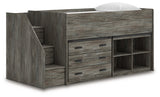 Frandern Gray Twin Loft  Bed with Bookcase and Drawer Storage