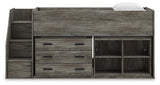 Frandern Gray Twin Loft  Bed with Bookcase and Drawer Storage