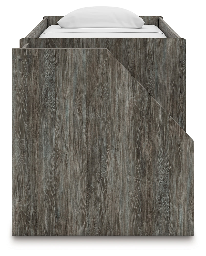 Frandern Gray Twin Loft  Bed with Bookcase and Drawer Storage