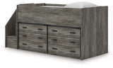Frandern Warm Gray Twin Loft Bed with Drawer Storage