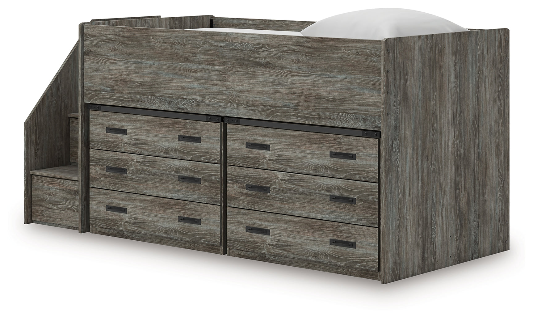 Frandern Warm Gray Twin Loft Bed with Drawer Storage