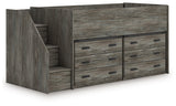 Frandern Warm Gray Twin Loft Bed with Drawer Storage