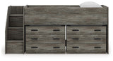 Frandern Warm Gray Twin Loft Bed with Drawer Storage