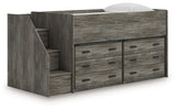 Frandern Warm Gray Twin Loft Bed with Drawer Storage