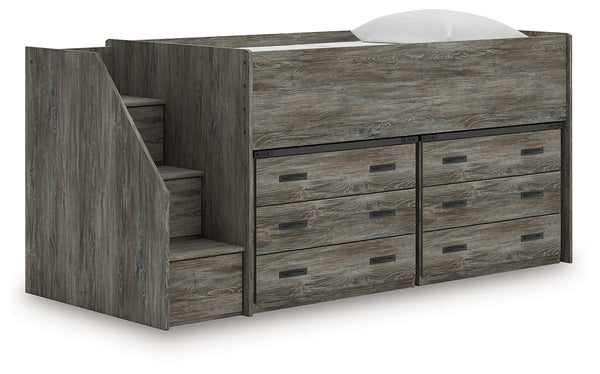 Frandern Warm Gray Twin Loft Bed with Drawer Storage