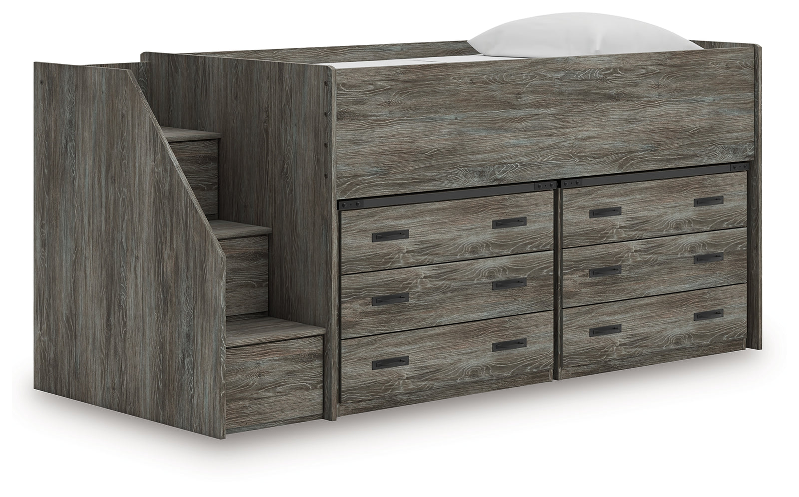 Frandern Warm Gray Twin Loft Bed with Drawer Storage