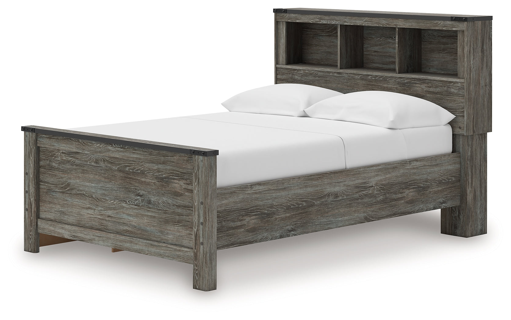 Frandern Gray Full Bookcase Panel Bed with Storage