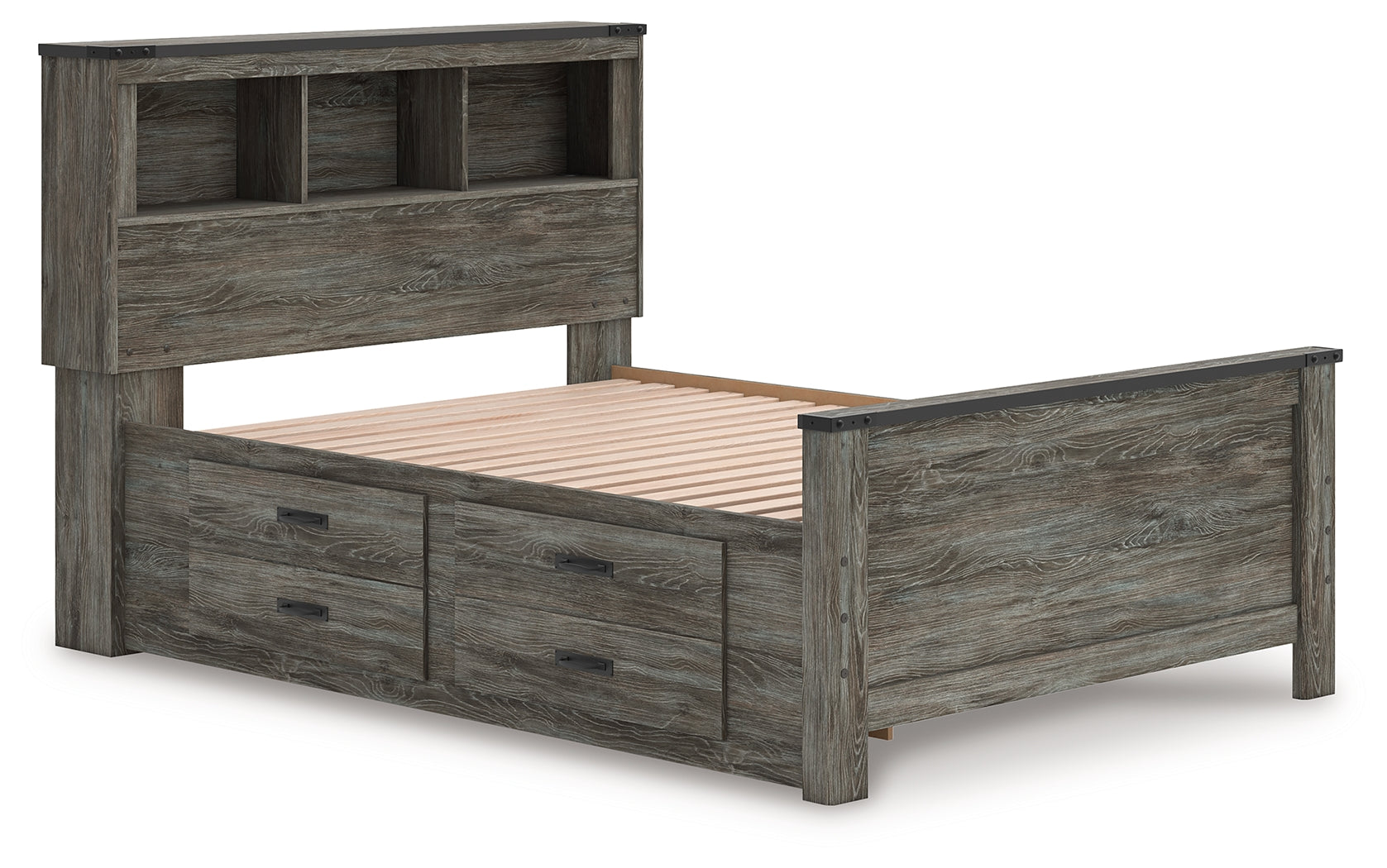 Frandern Gray Full Bookcase Panel Bed with Storage