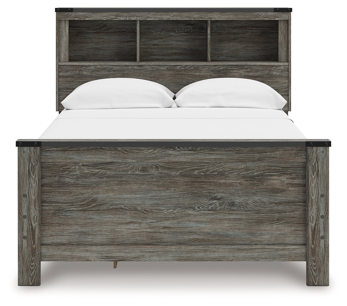 Frandern Gray Full Bookcase Panel Bed with Storage