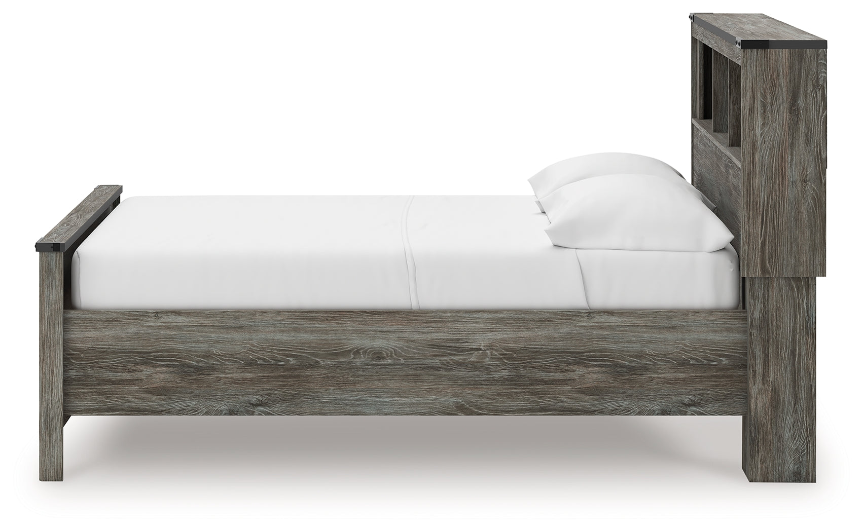 Frandern Gray Full Bookcase Panel Bed with Storage