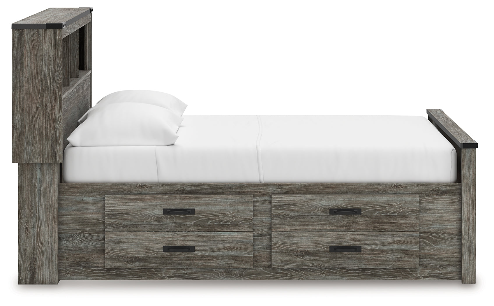 Frandern Gray Full Bookcase Panel Bed with Storage