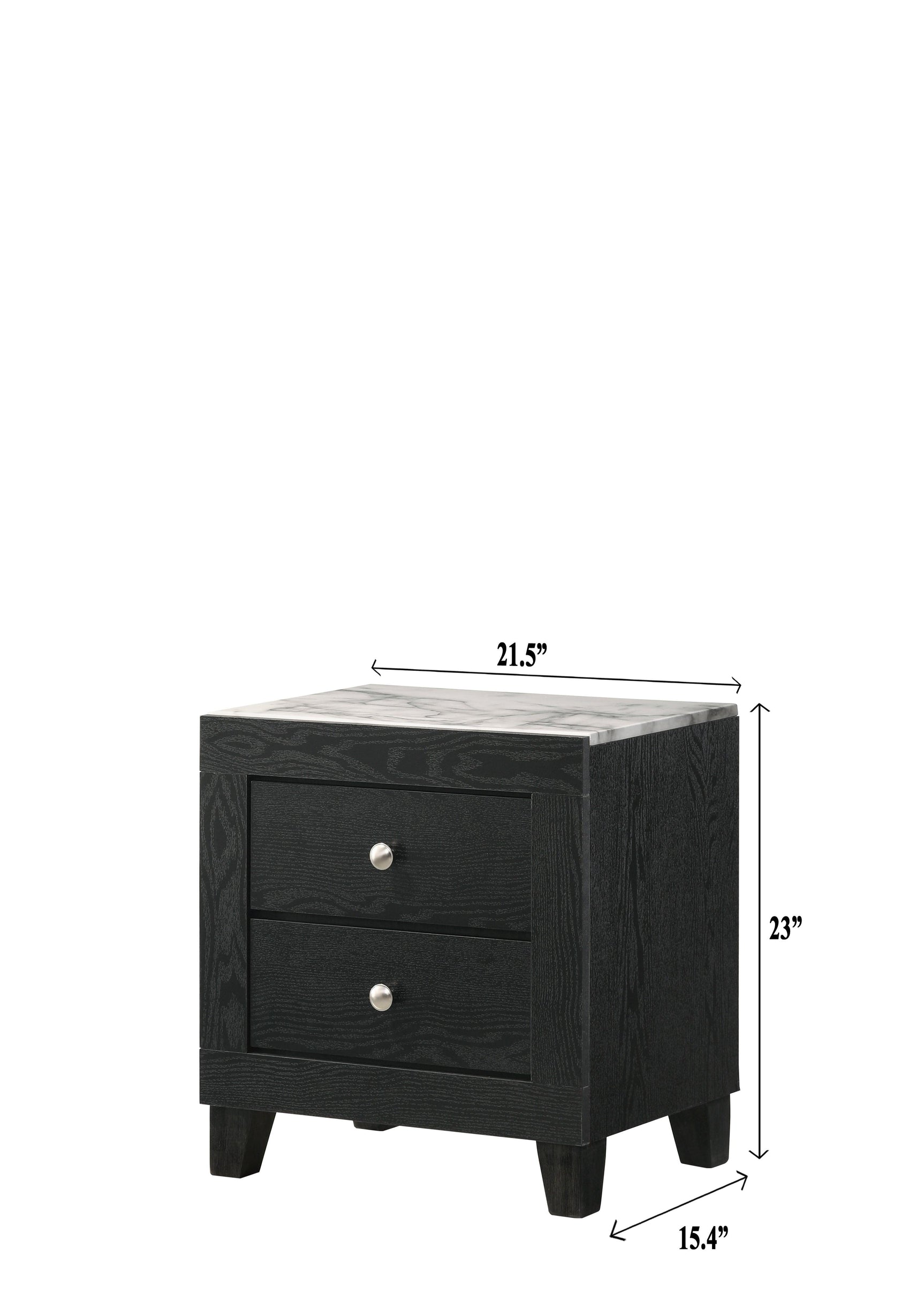 Cadence Night Stand Black, Modern And Sleek Wood, Nickel Knob 2 Drawers - Ella Furniture