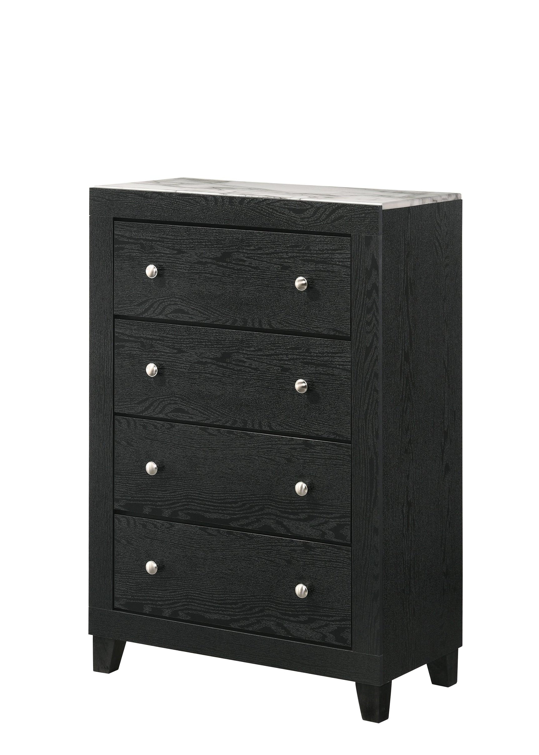 Cadence Night Stand Black, Modern And Sleek Wood, Nickel Knob 2 Drawers - Ella Furniture