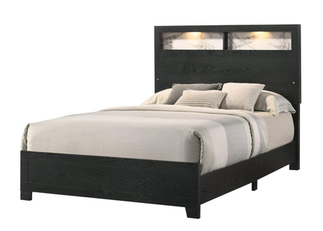 Cadence Black Sleek And Modern Wood LED Bookcase Panel Bedroom Set - Ella Furniture