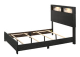 Cadence Black Modern And Contemporary Wood King LED Bookcase Panel Bed - Ella Furniture