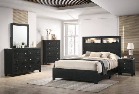 Cadence Black Sleek And Modern Wood LED Bookcase Panel Bedroom Set - Ella Furniture