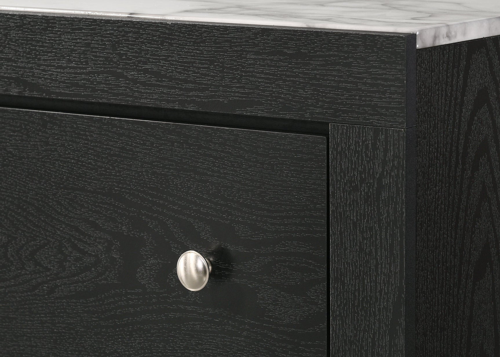 Cadence Night Stand Black, Modern And Sleek Wood, Nickel Knob 2 Drawers - Ella Furniture