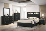 Cadence Black Modern And Contemporary Wood King LED Bookcase Panel Bed - Ella Furniture