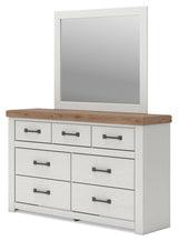Savonport White/Brown Dresser and Mirror angled view