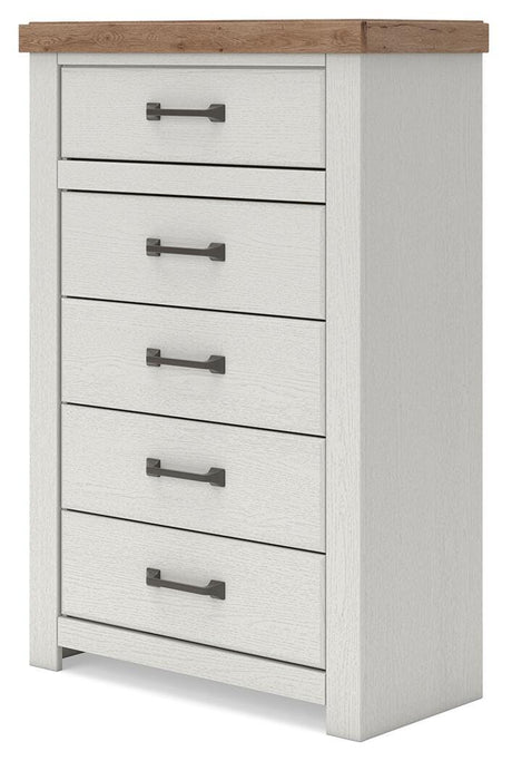 Savonport White/Brown Chest of Drawers angled view