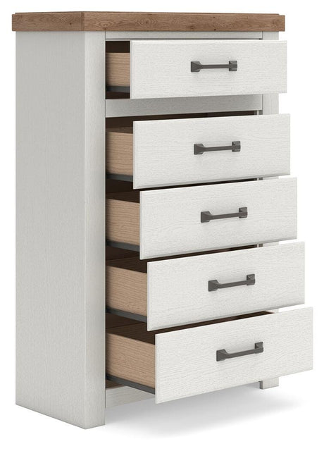 Savonport White/Brown Chest of Drawers angled view