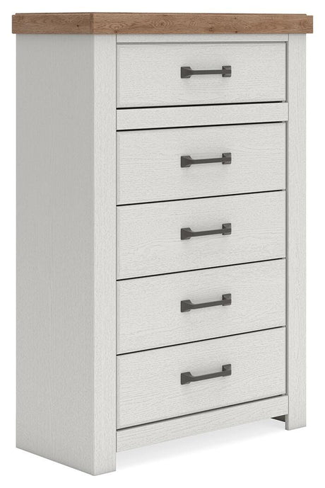 Savonport White/Brown Chest of Drawers angled view