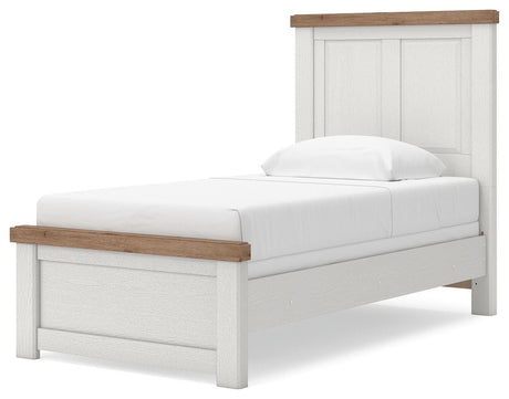 Savonport White/Brown Twin Panel Bed angled view
