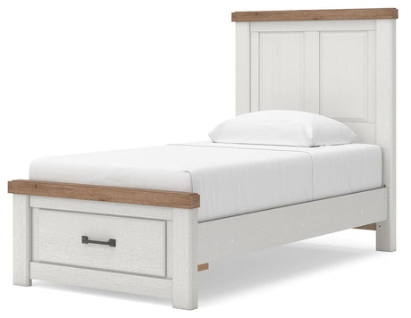Savonport White/Brown Twin Panel Storage Bed angled view