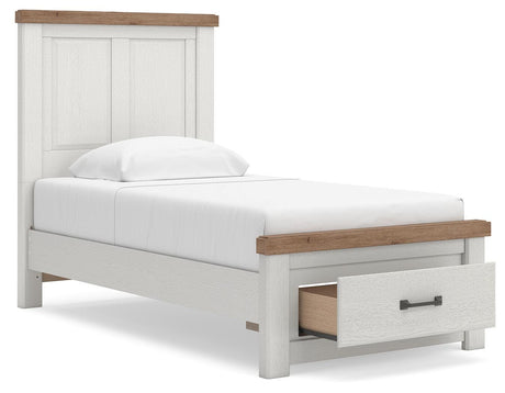 Savonport White/Brown Twin Panel Storage Bed angled view