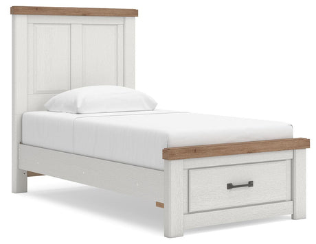 Savonport White/Brown Twin Panel Storage Bed angled view