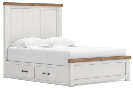 Savonport White/Brown Queen Panel Bed with Storage angled view