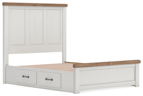 Savonport White/Brown Queen Panel Bed with Storage angled view