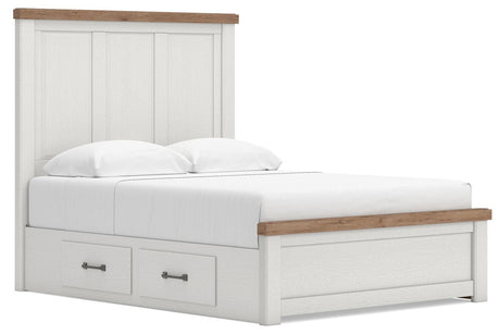 Savonport White/Brown Queen Panel Bed with Storage angled view