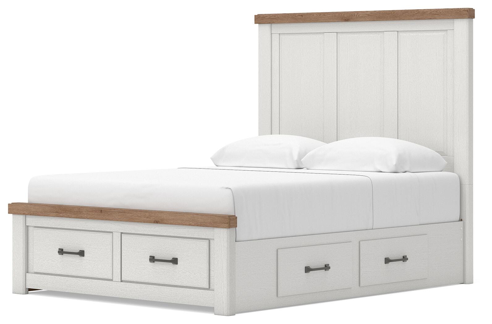 Savonport White/Brown Queen Panel Storage Bed angled view