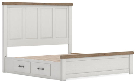 Savonport White/Brown King Panel Bed with Storage angled view