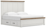 Savonport White/Brown King Panel Bed with Storage angled view