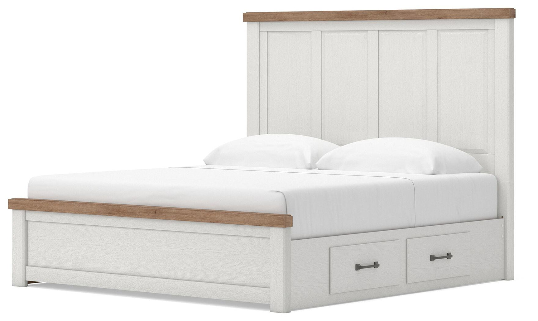 Savonport White/Brown King Panel Bed with Storage angled view
