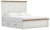 Savonport White/Brown King Panel Bed with Storage angled view