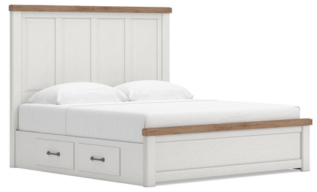 Savonport White/Brown King Panel Bed with Storage angled view