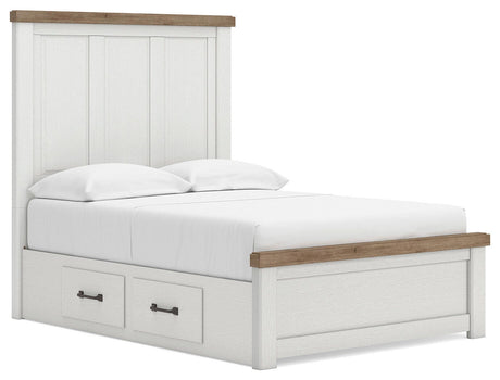Savonport White/Brown Full Panel Bed with Storage angled view