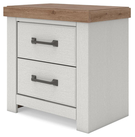 Savonport White/Brown Nightstand angled view