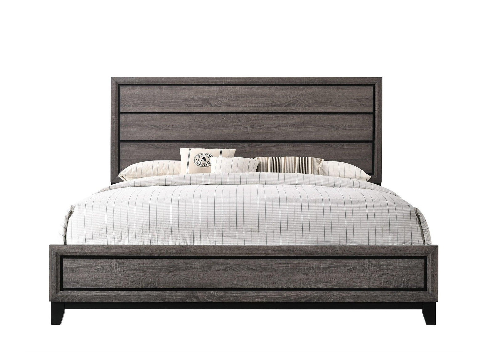 Akerson Gray Modern And Classic Wood King Panel Bed - Ella Furniture