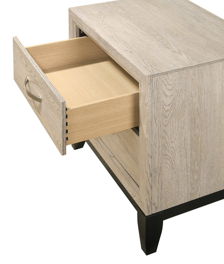 Akerson Night Stand Drift Wood, Modern Wood, Metal Curved 2 Drawers - Ella Furniture