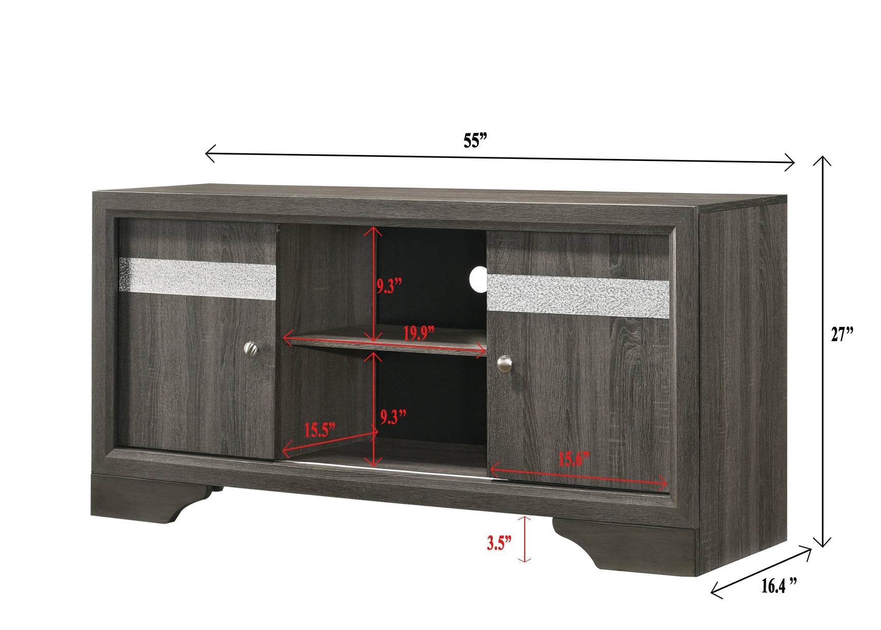 Regata Grey Finish Modern Tv Stand, Entertainment Cabinet, Contemporary Style, Media Console With Wood Finish And Wood Legs with Storage Doors for Living Room - Ella Furniture