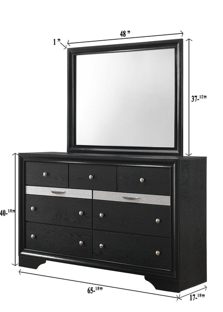 Regata Night Stand Black/Silver, Sleek And Modern Wood, Metal Knobs 2 Drawers - Ella Furniture