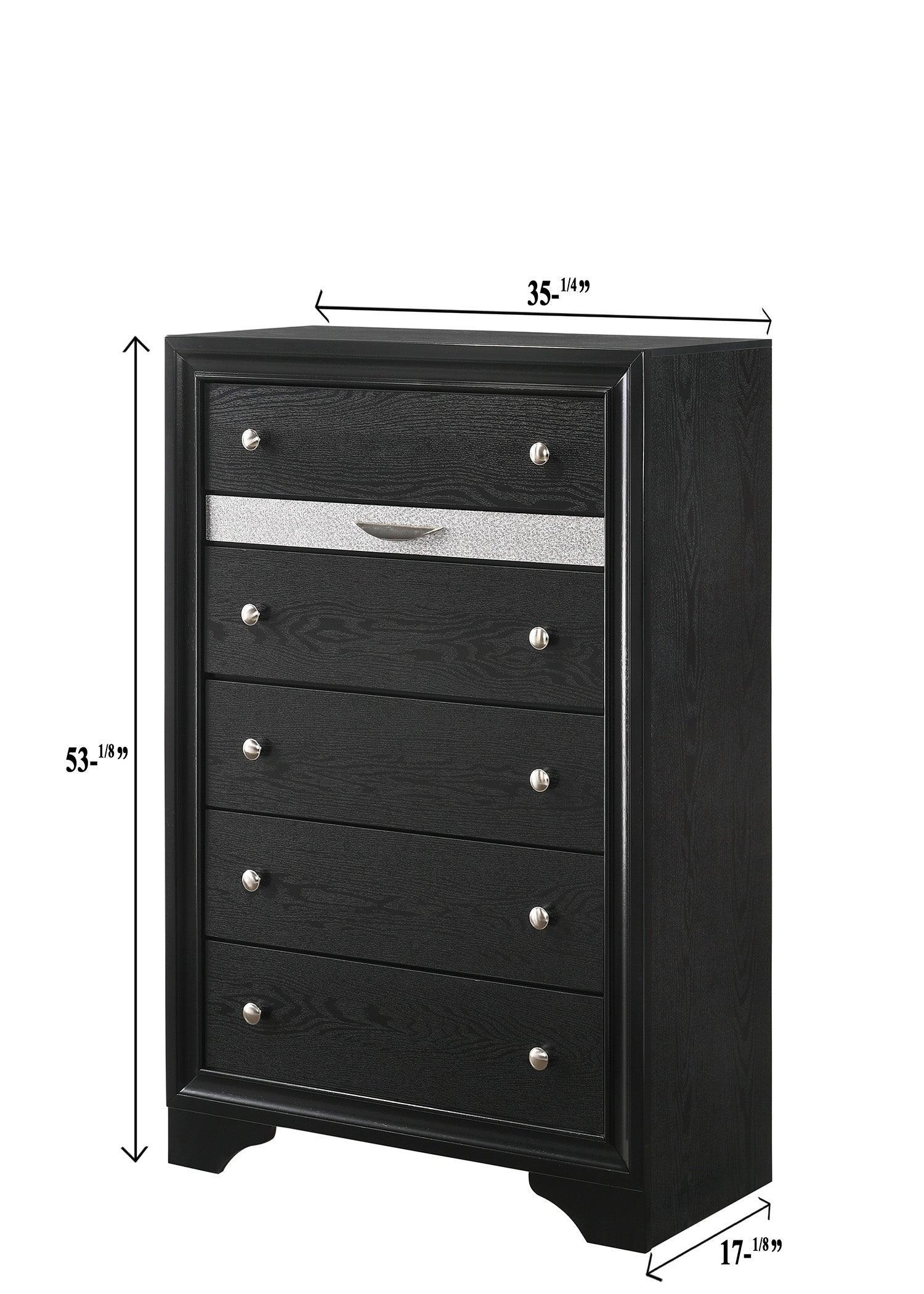 Regata Black/Silver Sleek And Modern, Wood Storage Platform Bedroom Set - Ella Furniture